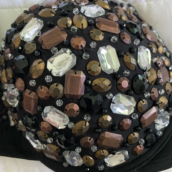 VICTORIA'S SECRET Black embellished Bombshell Y2K Rhinestone Bikini Top 36C - Picture 3 of 6